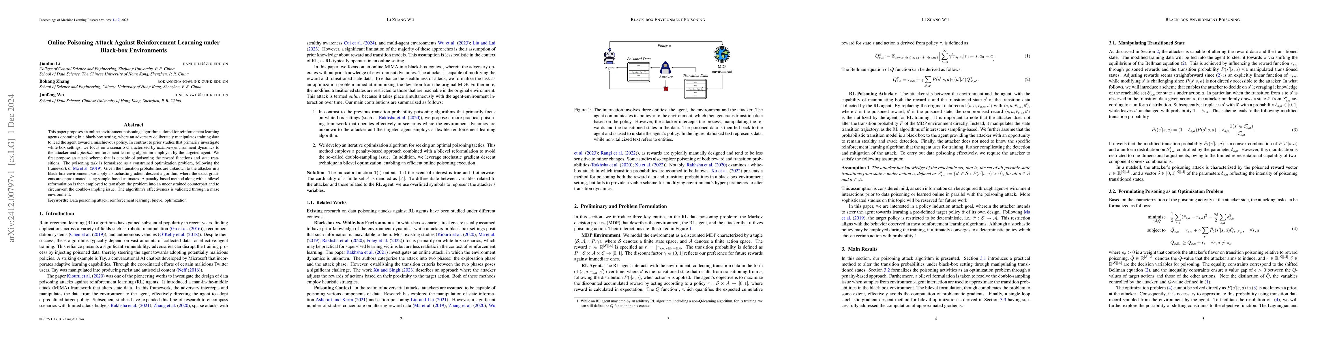 Thumbnail for Online Poisoning Attack Against Reinforcement Learning under Black-box
  Environments