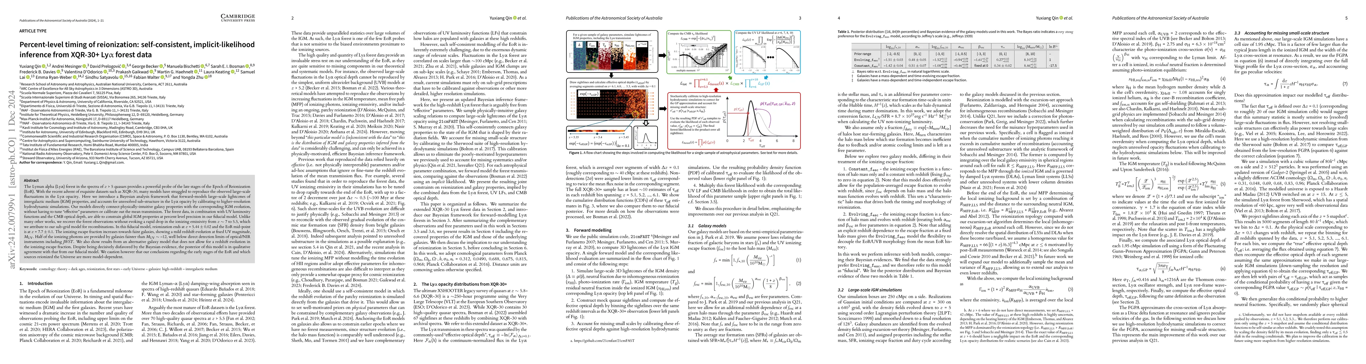 Thumbnail for Percent-level timing of reionization: self-consistent,
  implicit-likelihood inference from XQR-30+ Ly$α$ forest data