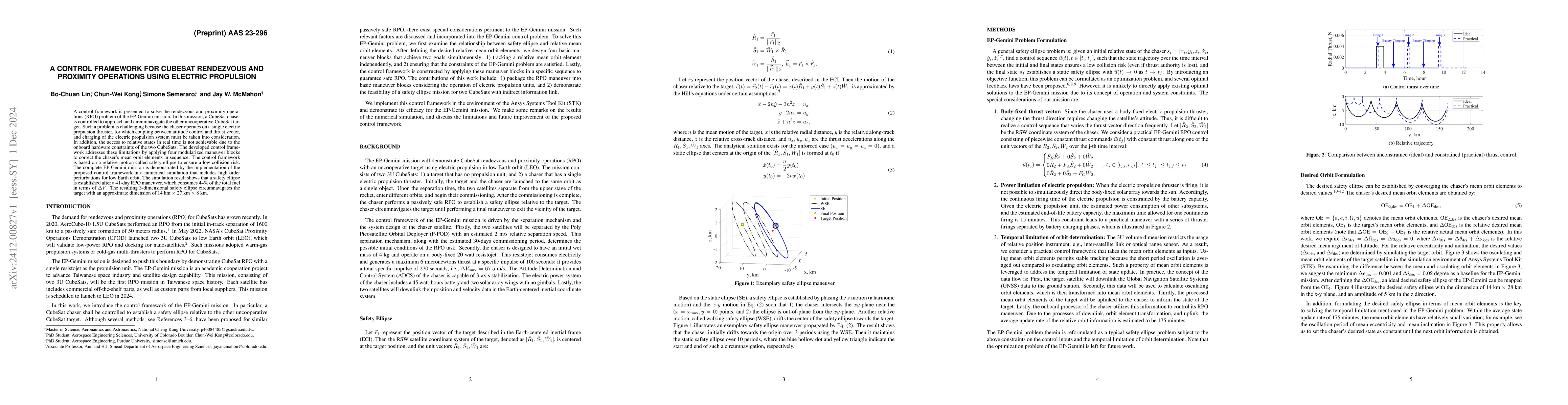 Thumbnail for A Control Framework for CUBESAT Rendezvous and Proximity Operations
  using Electric Propulsion