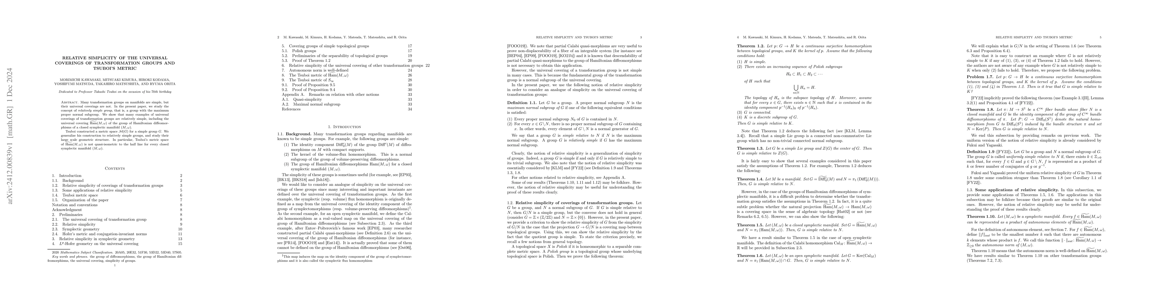 Thumbnail for Relative simplicity of the universal coverings of transformation groups
  and Tsuboi's metric
