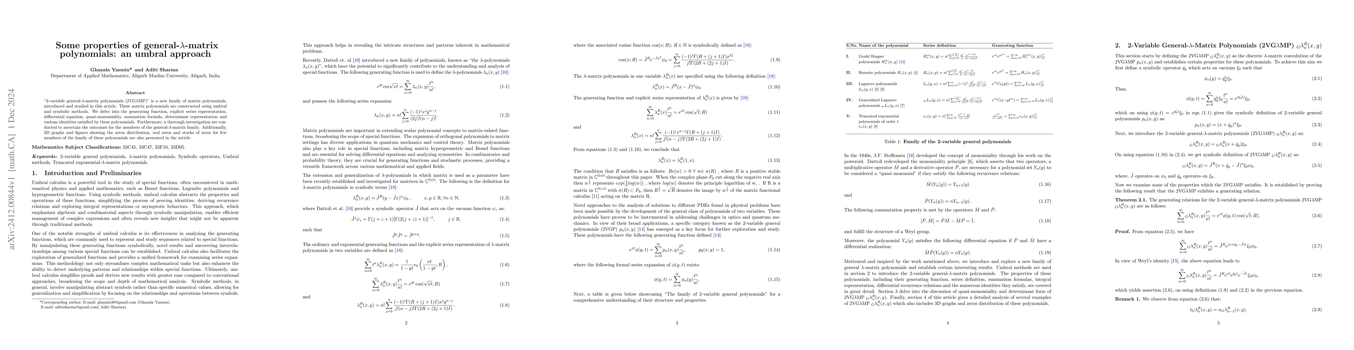 Thumbnail for Some properties of general-$λ$-matrix polynomials: an umbral
  approach