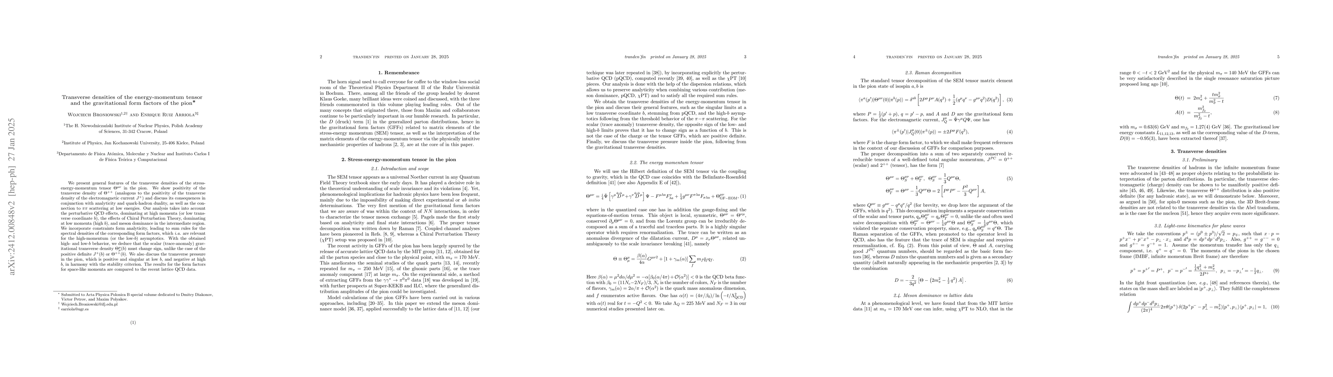 Thumbnail for Transverse densities of the energy-momentum tensor and the gravitational
  form factors the pion