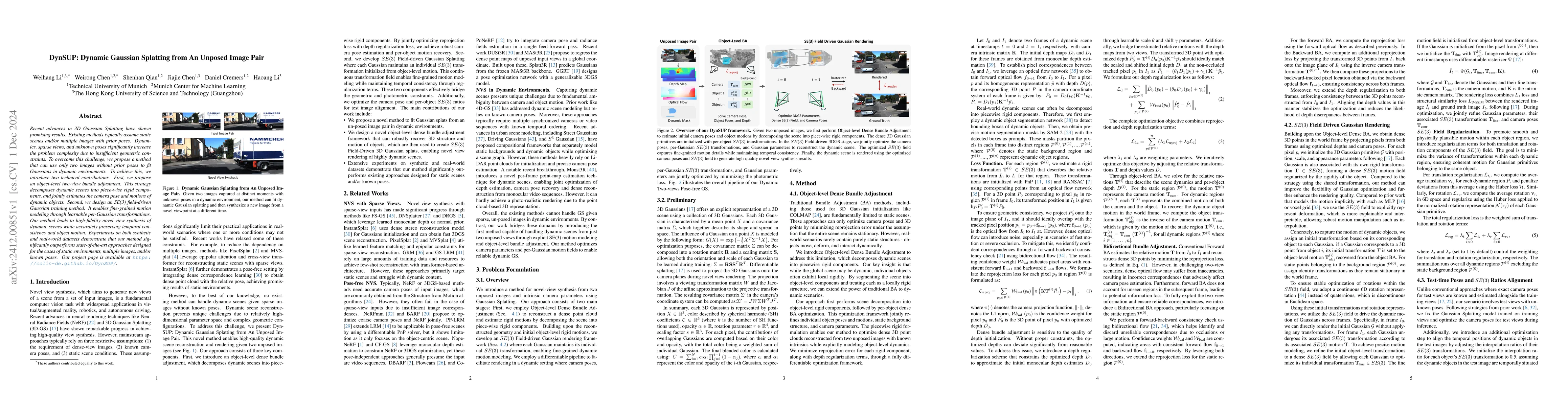 Thumbnail for DynSUP: Dynamic Gaussian Splatting from An Unposed Image Pair