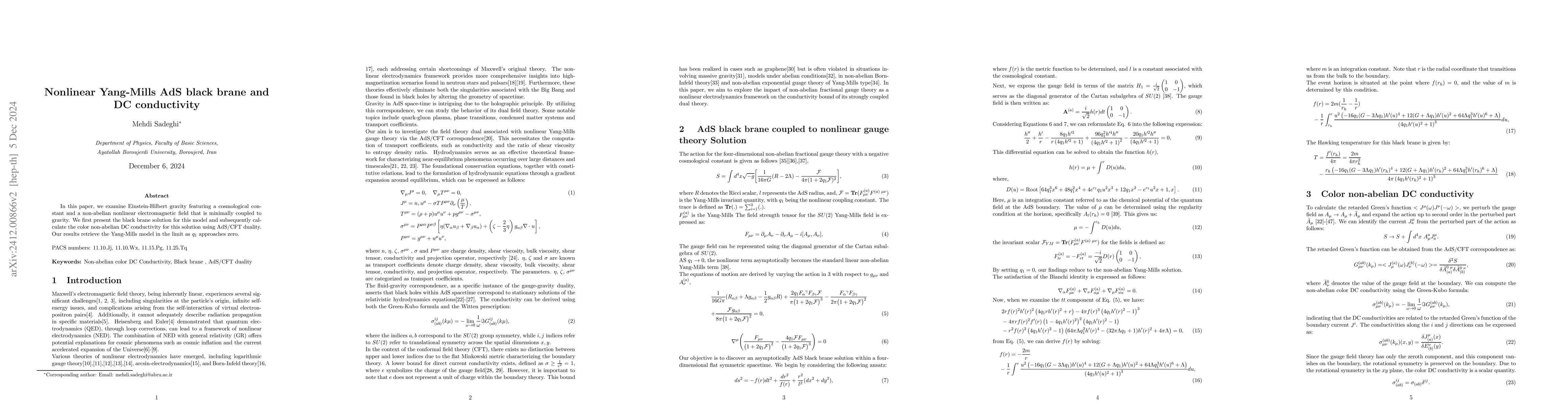 Thumbnail for Nonlinear Yang-Mills AdS black brane and DC conductivity