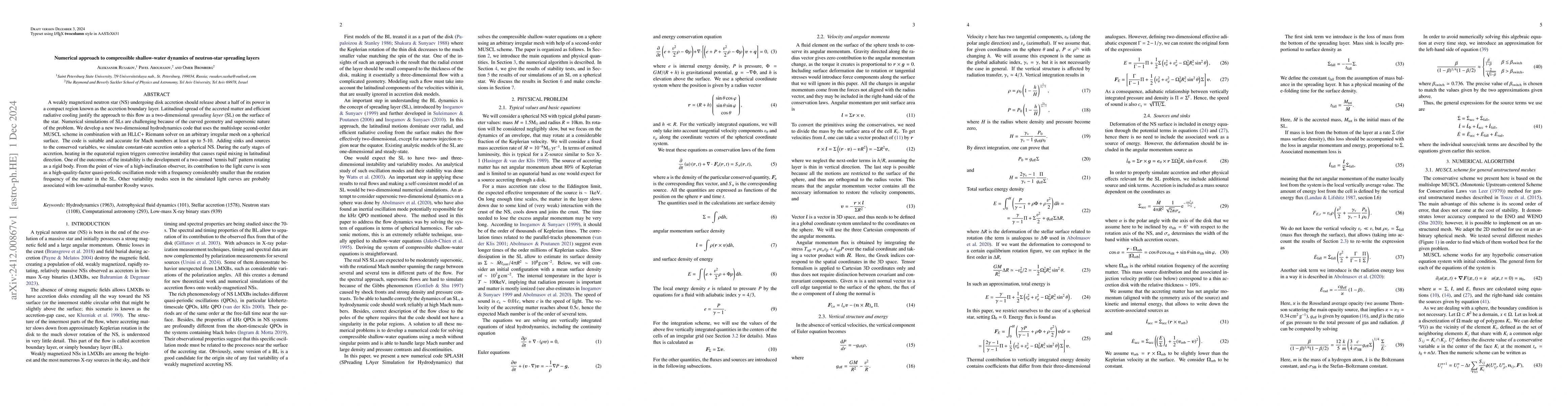 Thumbnail for Numerical approach to compressible shallow-water dynamics of
  neutron-star spreading layers