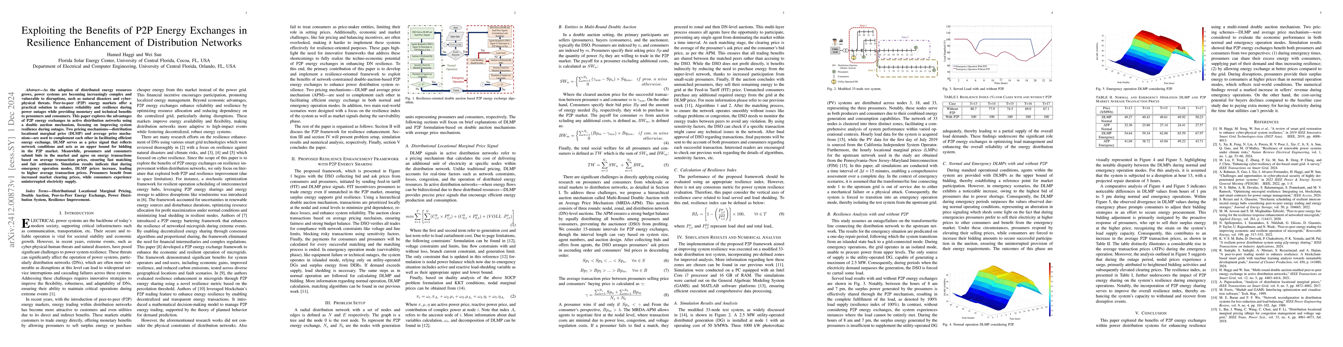 Thumbnail for Exploiting the Benefits of P2P Energy Exchanges in Resilience
  Enhancement of Distribution Networks