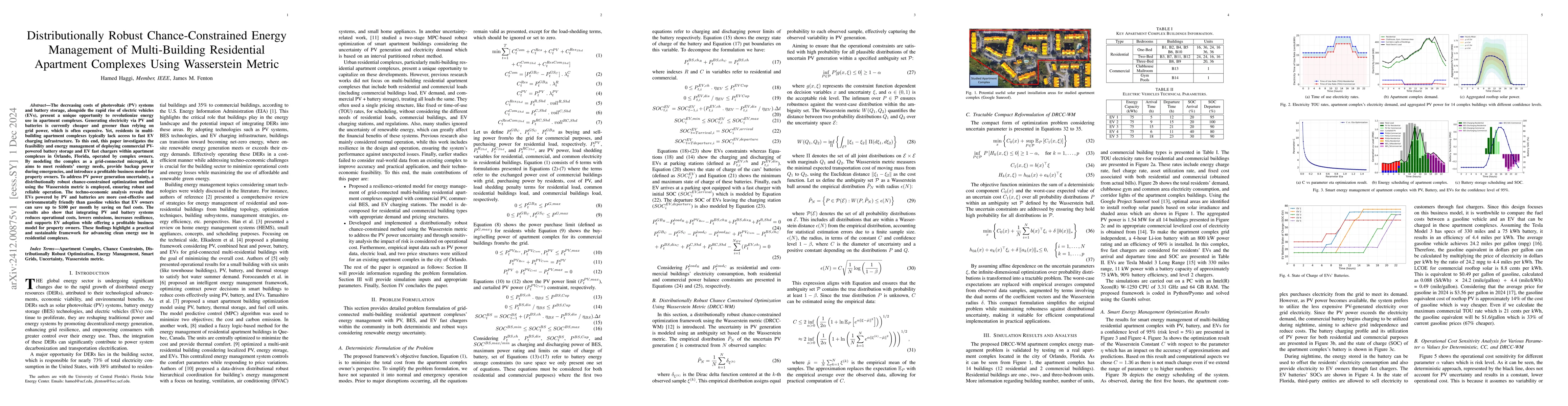 Thumbnail for Distributionally Robust Chance-Constrained Energy Management of
  Multi-Building Residential Apartment Complexes Using Wasserstein Metric