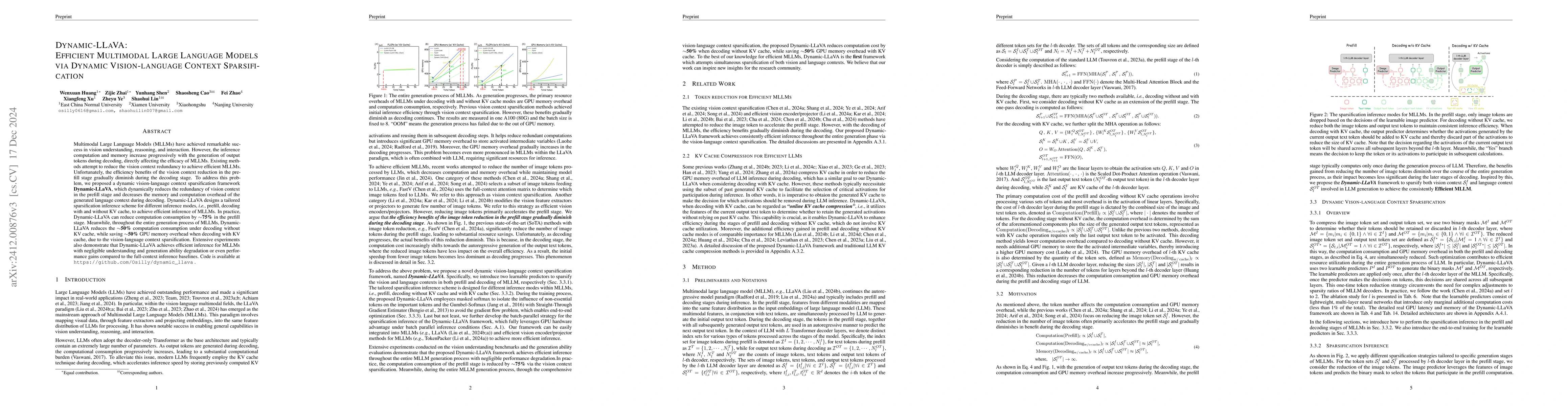 Thumbnail for Dynamic-LLaVA: Efficient Multimodal Large Language Models via Dynamic
  Vision-language Context Sparsification