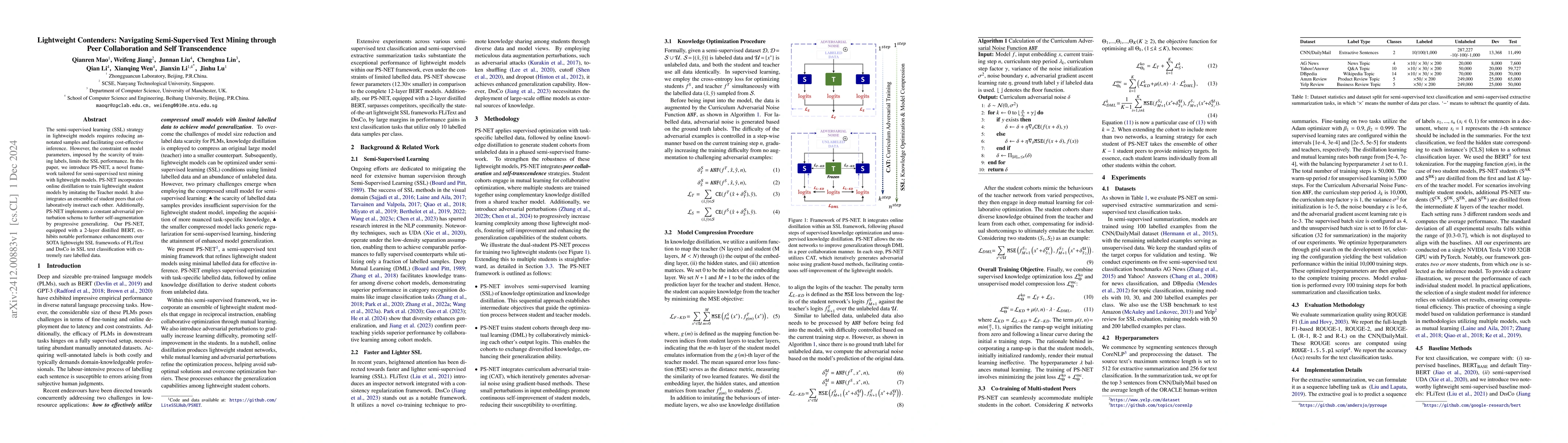 Thumbnail for Lightweight Contenders: Navigating Semi-Supervised Text Mining through
  Peer Collaboration and Self Transcendence