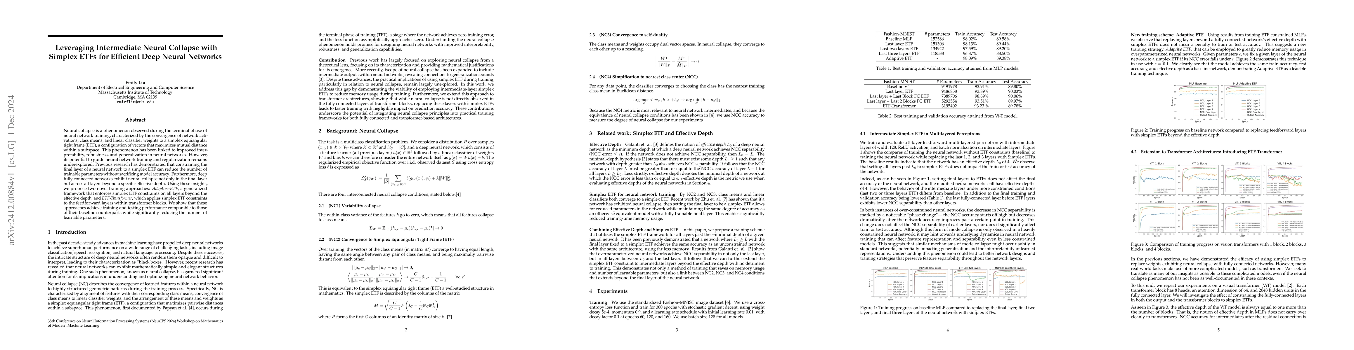 Thumbnail for Leveraging Intermediate Neural Collapse with Simplex ETFs for Efficient
  Deep Neural Networks