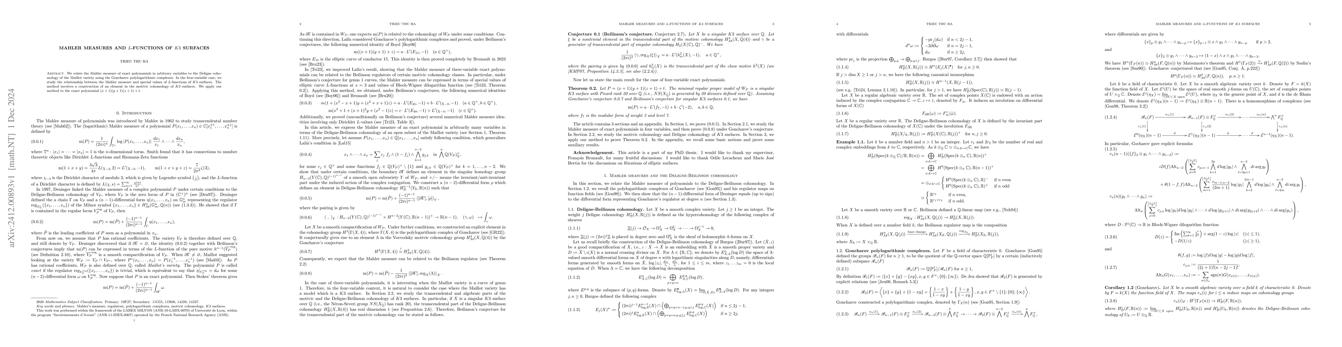 Thumbnail for Mahler measures and $L$-functions of $K3$ surfaces
