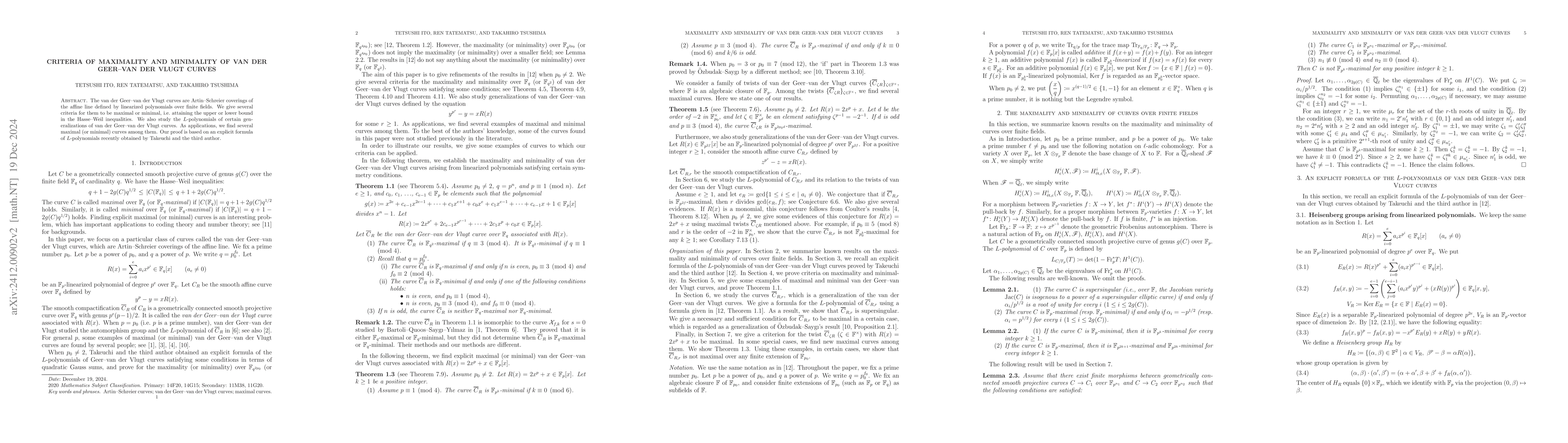 Thumbnail for Criteria of maximality and minimality of van der Geer-van der Vlugt
  curves