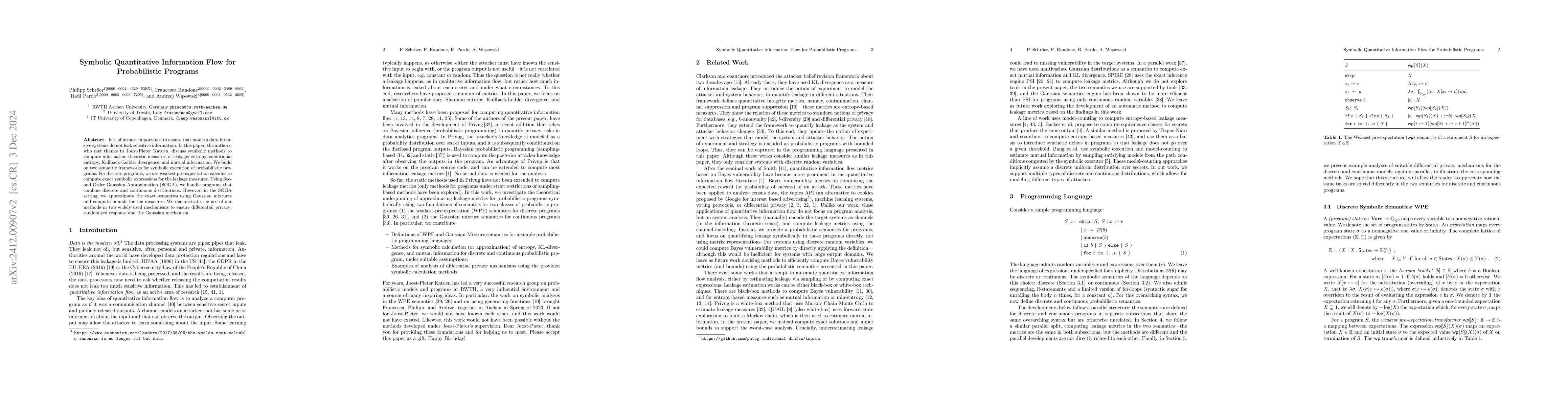 Thumbnail for Symbolic Quantitative Information Flow for Probabilistic Programs