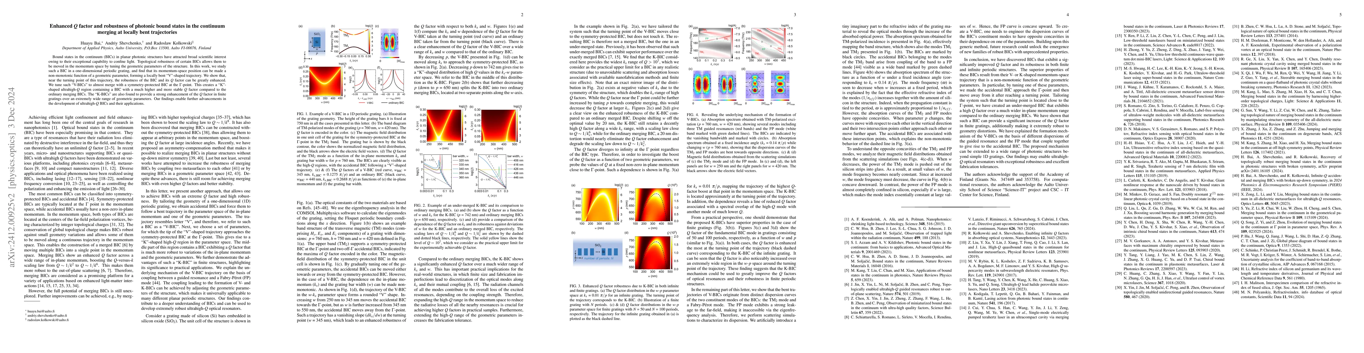 Thumbnail for Enhanced $Q$ factor and robustness of photonic bound states in the
  continuum merging at locally bent trajectories