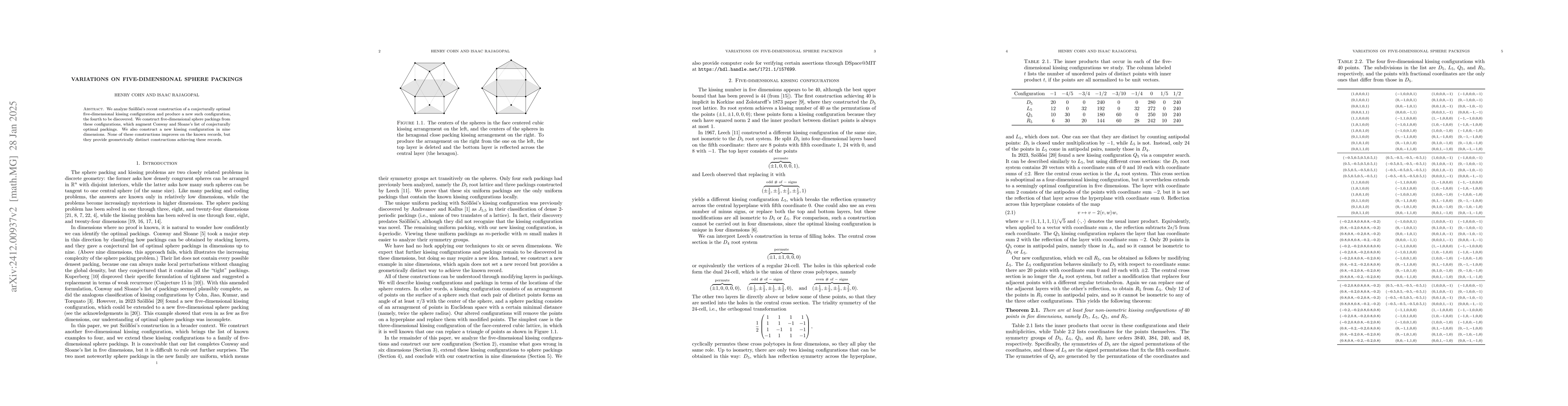 Thumbnail for Variations on five-dimensional sphere packings