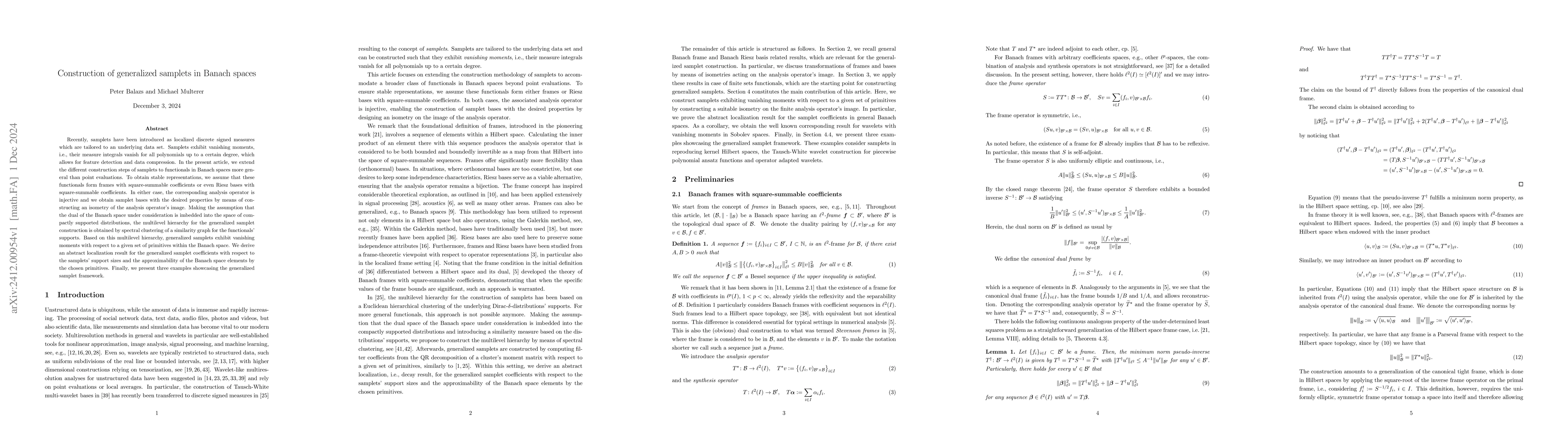 Thumbnail for Construction of generalized samplets in Banach spaces
