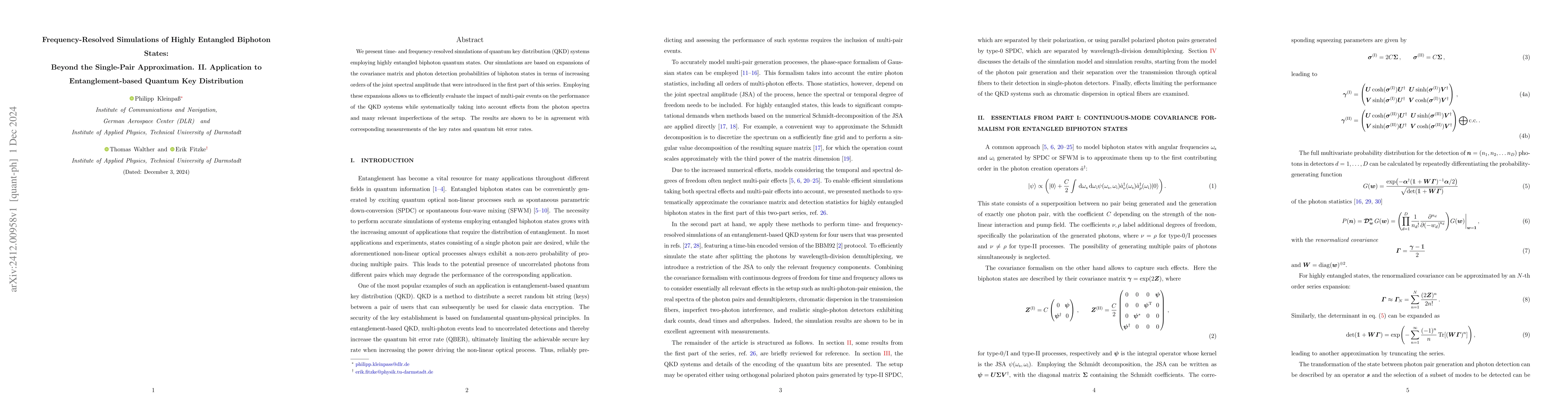 Thumbnail for Frequency-Resolved Simulations of Highly Entangled Biphoton States:
  Beyond the Single-Pair Approximation. II. Application to Entanglement-based
  Quantum Key Distribution