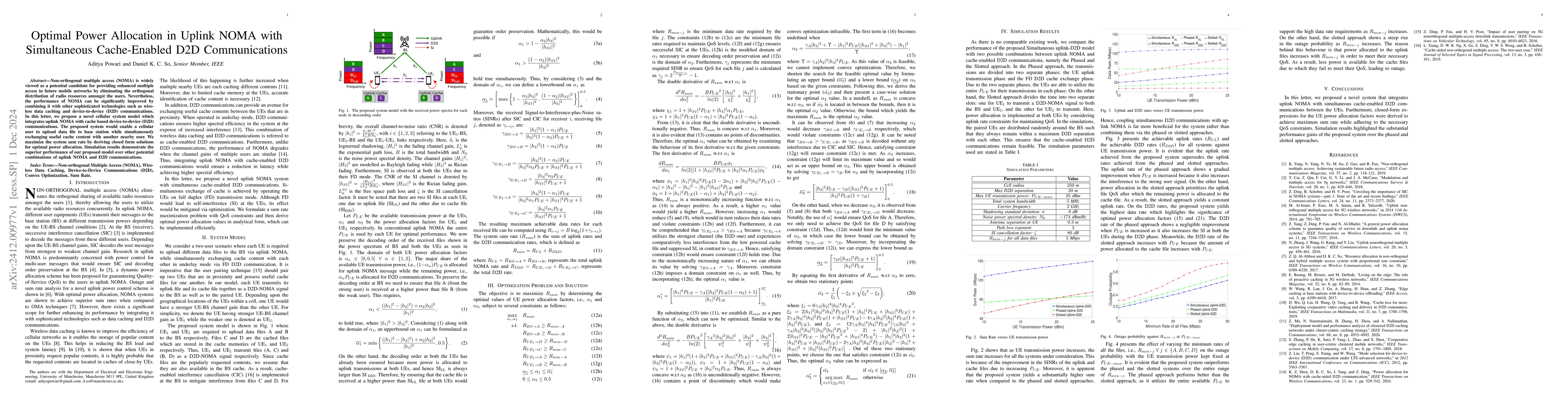 Thumbnail for Optimal Power Allocation in Uplink NOMA with Simultaneous Cache-Enabled
  D2D Communications