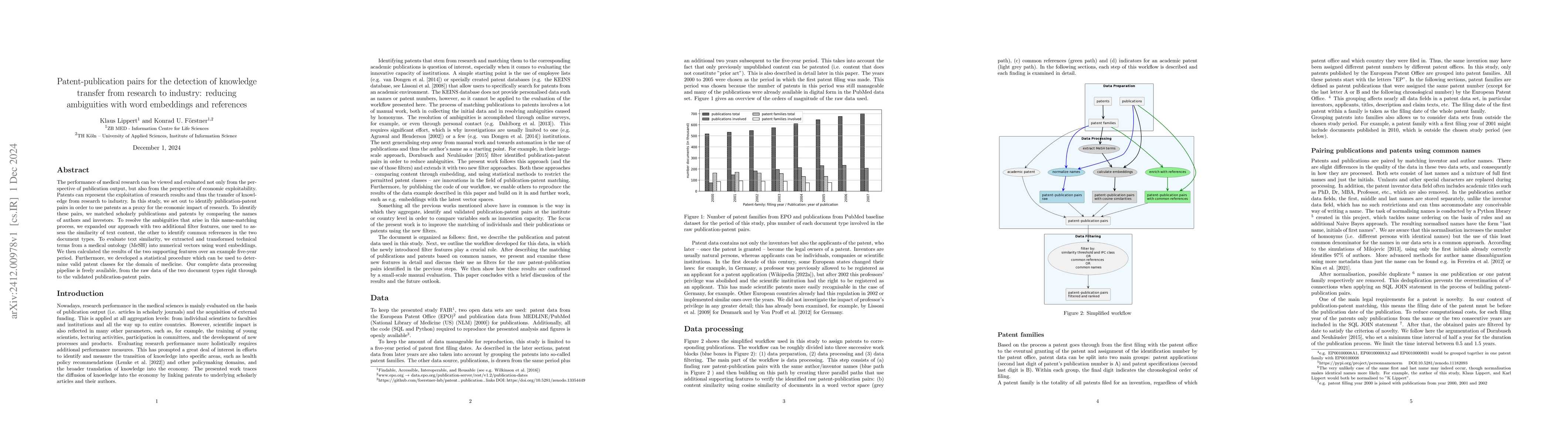Thumbnail for Patent-publication pairs for the detection of knowledge transfer from
  research to industry: reducing ambiguities with word embeddings and
  references