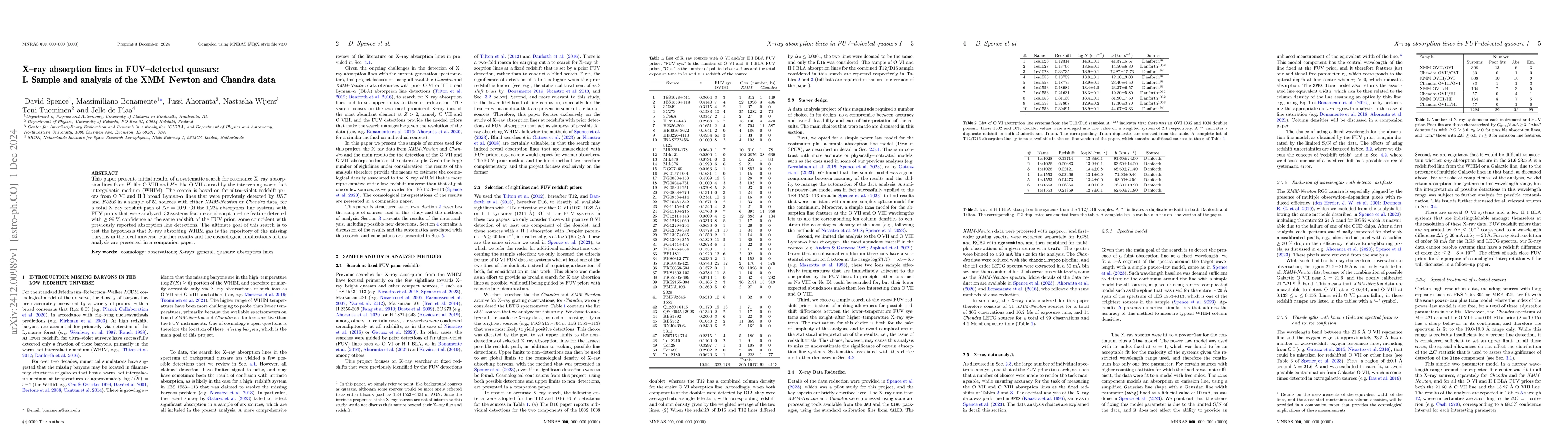 Thumbnail for X-ray absorption lines in FUV-detected quasars: I. Sample and analysis
  of the XMM-Newton and Chandra data
