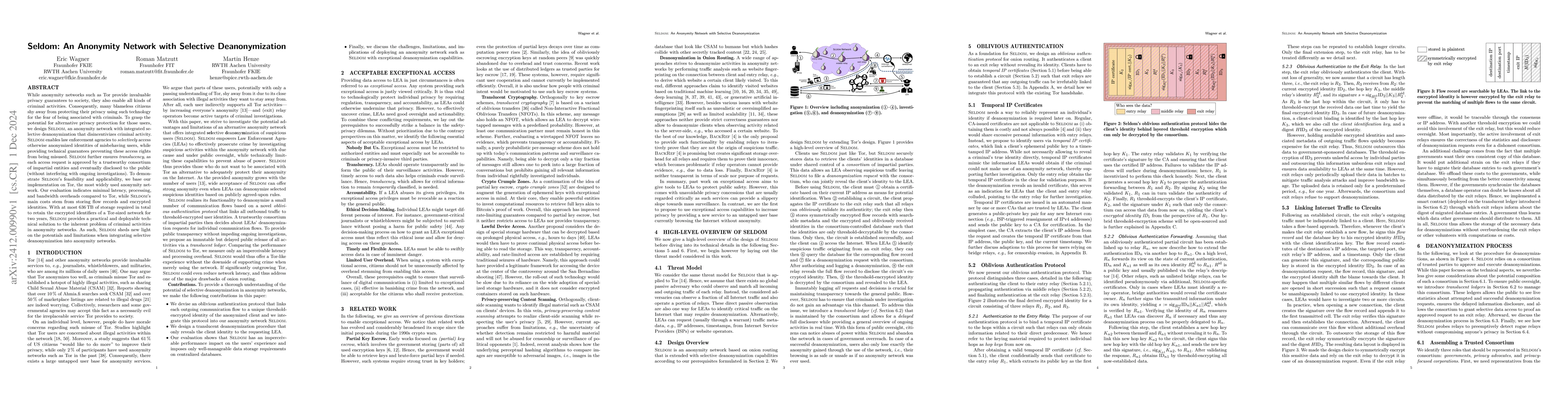 Thumbnail for Seldom: An Anonymity Network with Selective Deanonymization