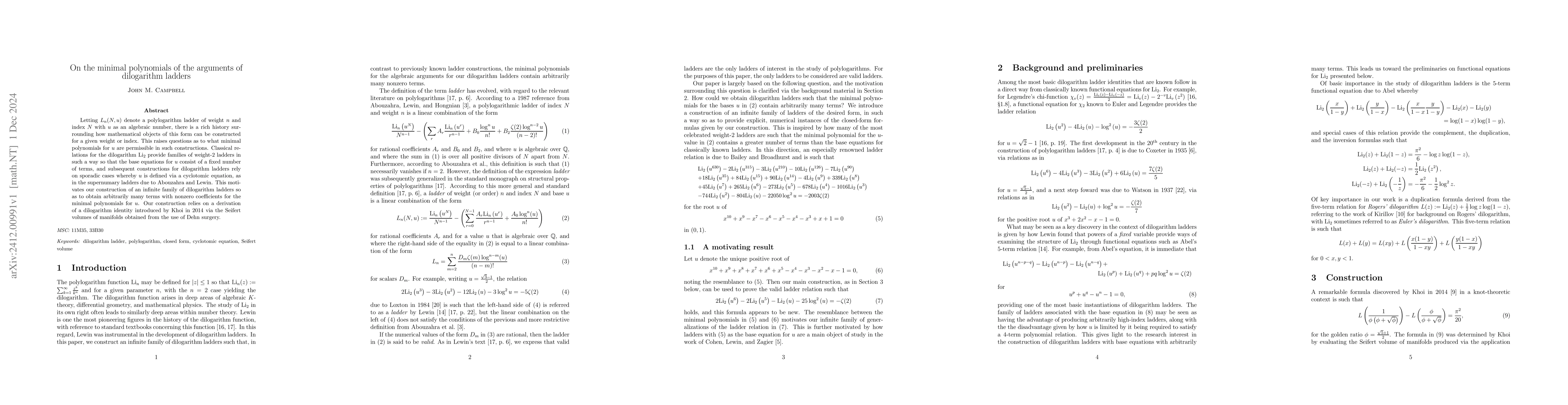 Thumbnail for On the minimal polynomials of the arguments of dilogarithm ladders