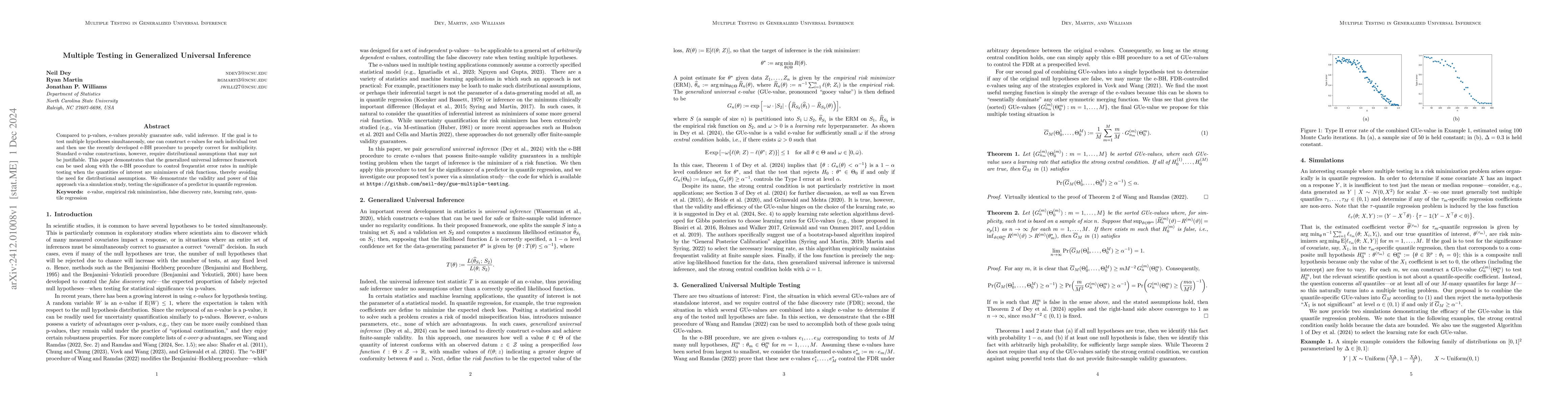 Thumbnail for Multiple Testing in Generalized Universal Inference