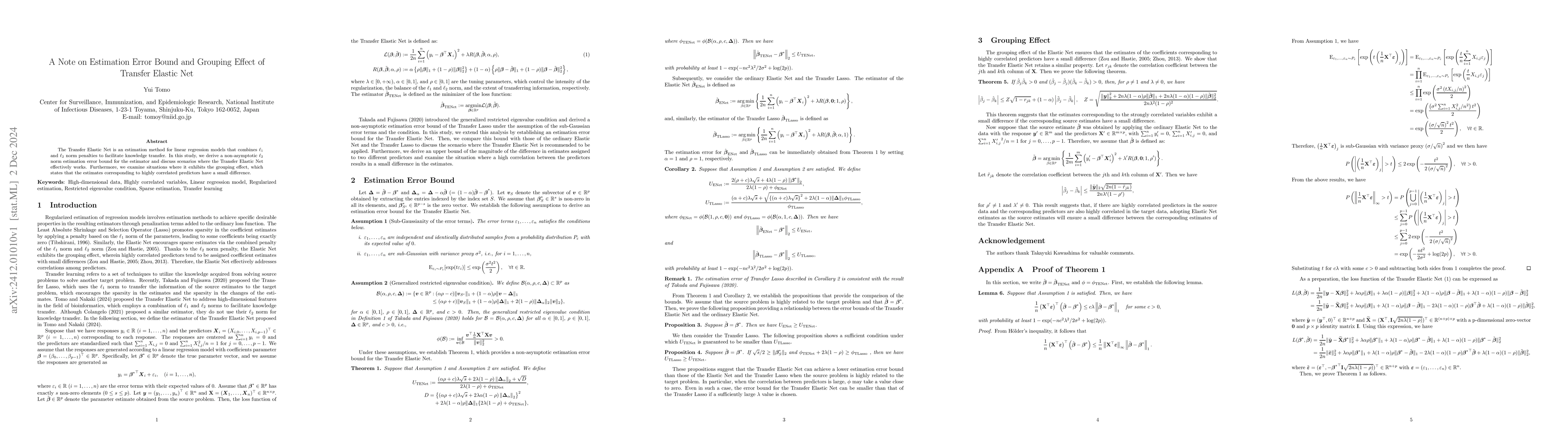 Thumbnail for A Note on Estimation Error Bound and Grouping Effect of Transfer Elastic
  Net