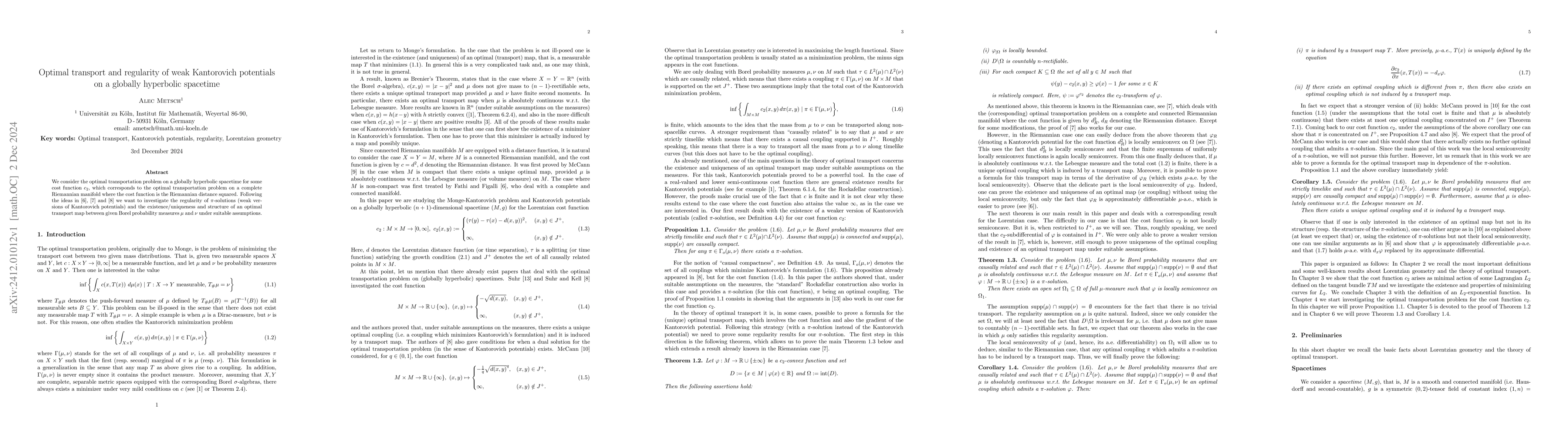 Thumbnail for Optimal transport and regularity of weak Kantorovich potentials on a
  globally hyperbolic spacetime