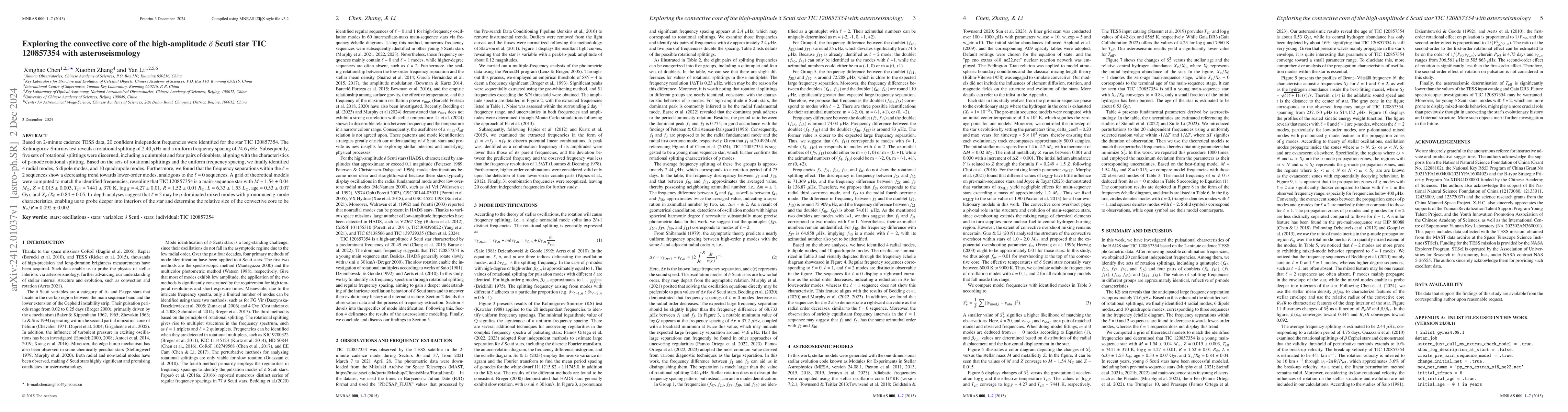Thumbnail for Exploring the convective core of the high-amplitude $δ$ Scuti star
  TIC 120857354 with asteroseismology