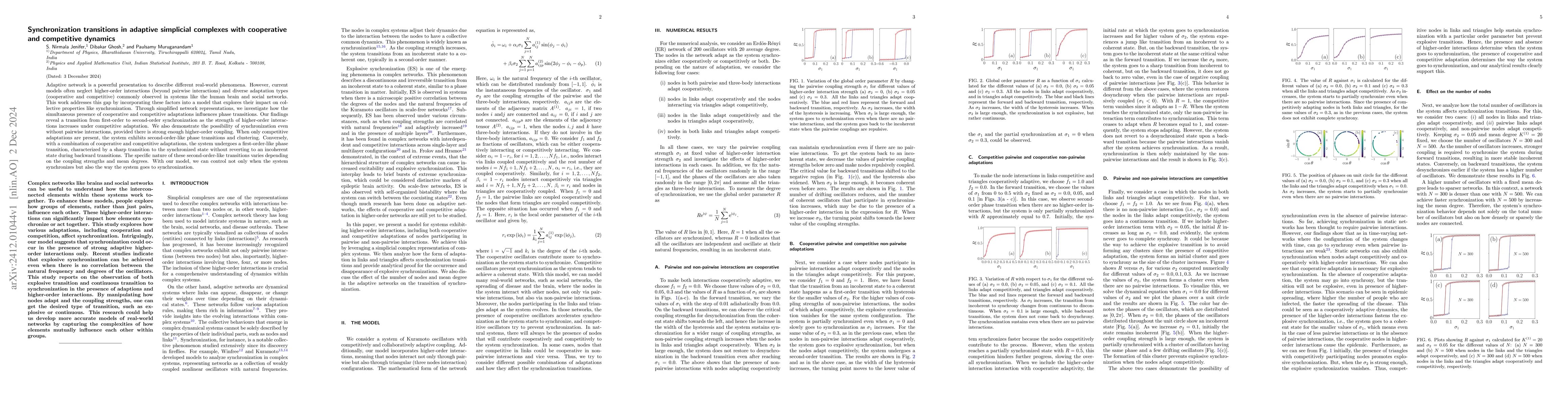 Thumbnail for Synchronization transitions in adaptive simplicial complexes with
  cooperative and competitive dynamics