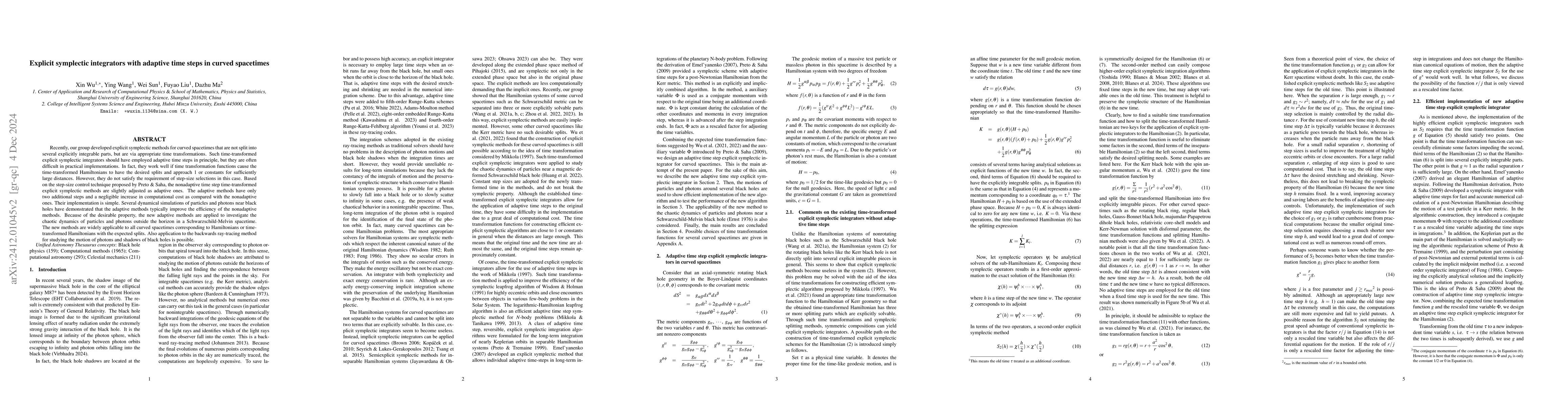 Thumbnail for Explicit symplectic integrators with adaptive time steps in curved
  spacetimes