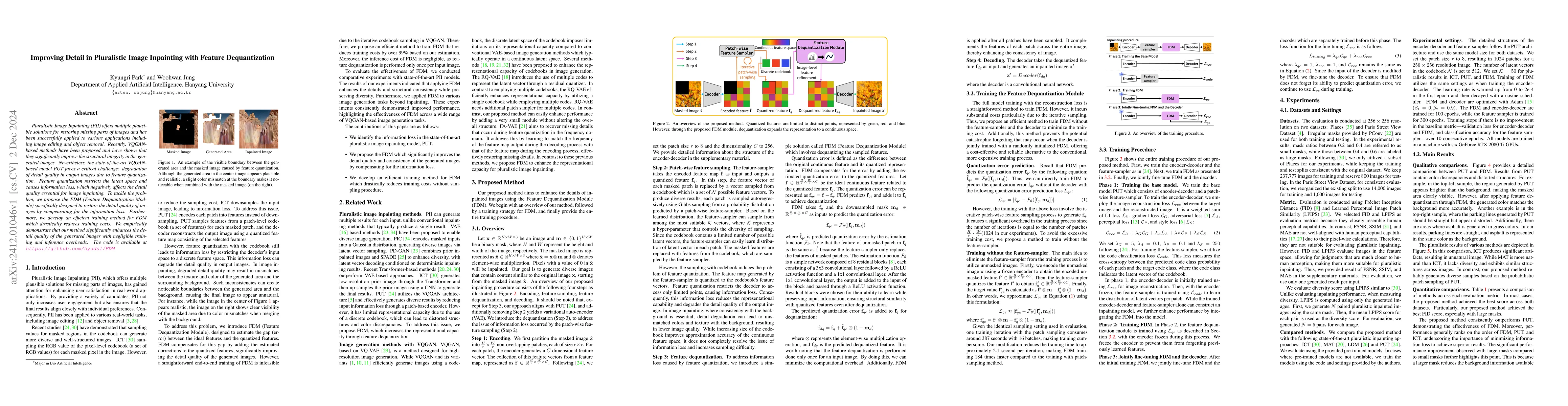 Thumbnail for Improving Detail in Pluralistic Image Inpainting with Feature
  Dequantization