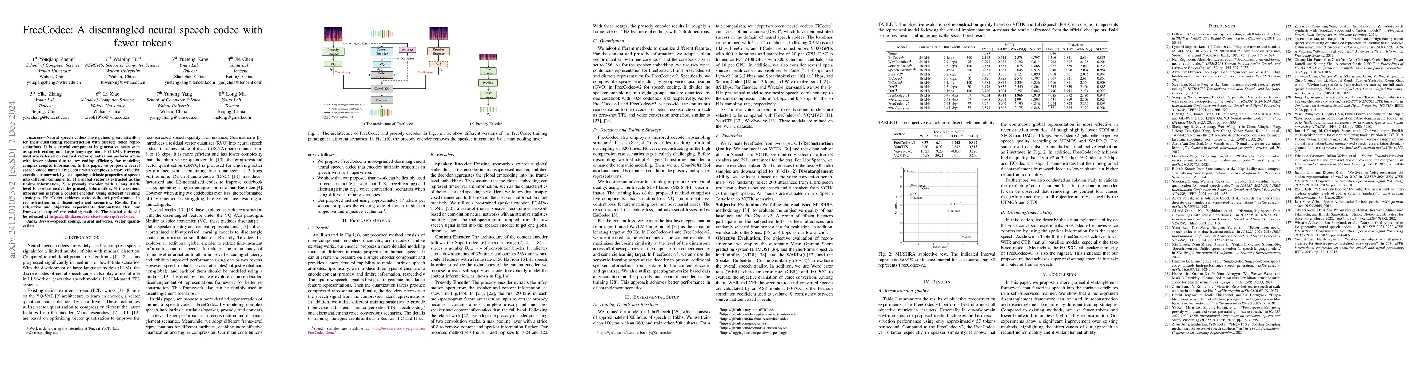 Thumbnail for FreeCodec: A disentangled neural speech codec with fewer tokens