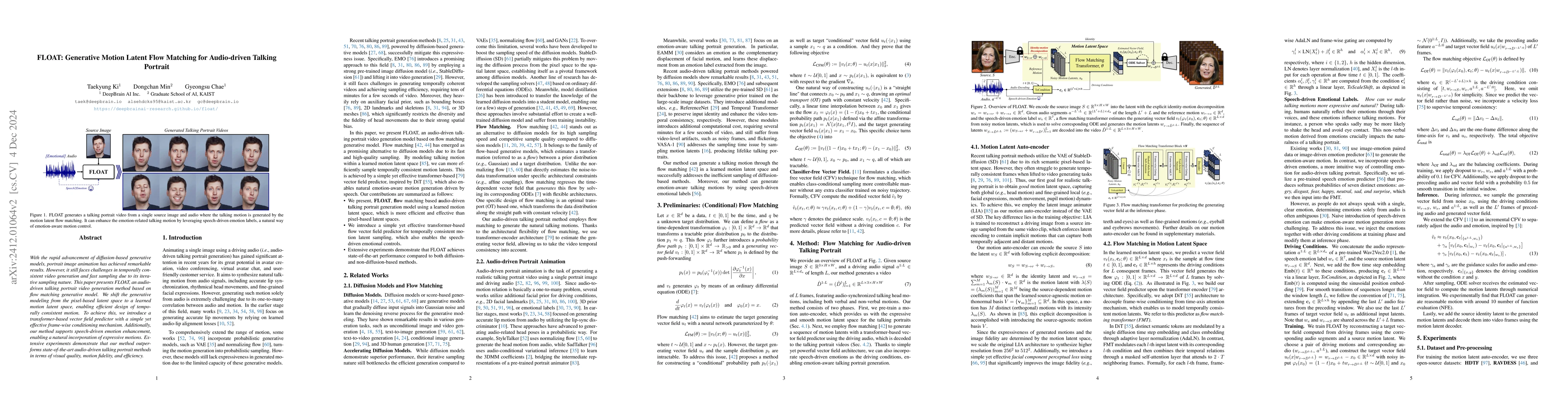 Thumbnail for FLOAT: Generative Motion Latent Flow Matching for Audio-driven Talking
  Portrait