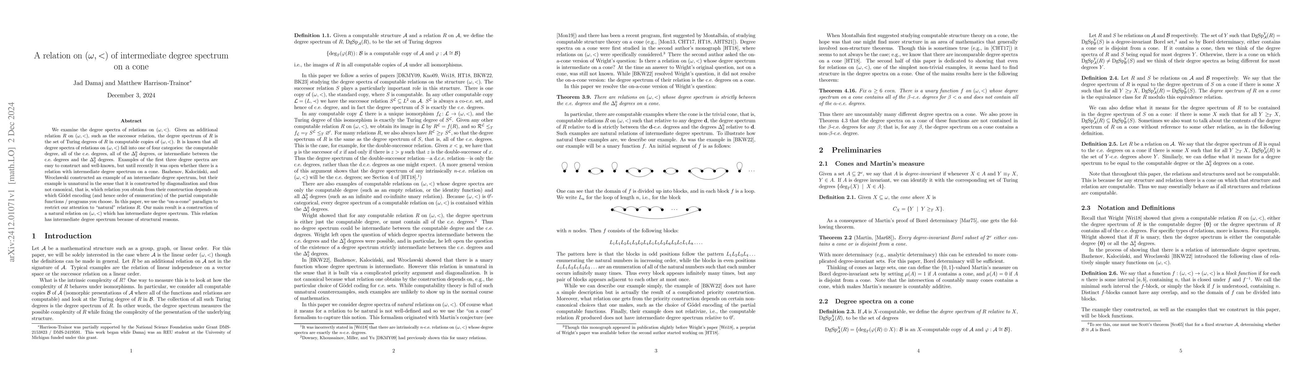 Thumbnail for A Relation on ${(ω, <)}$ of Intermediate Degree Spectrum on a Cone