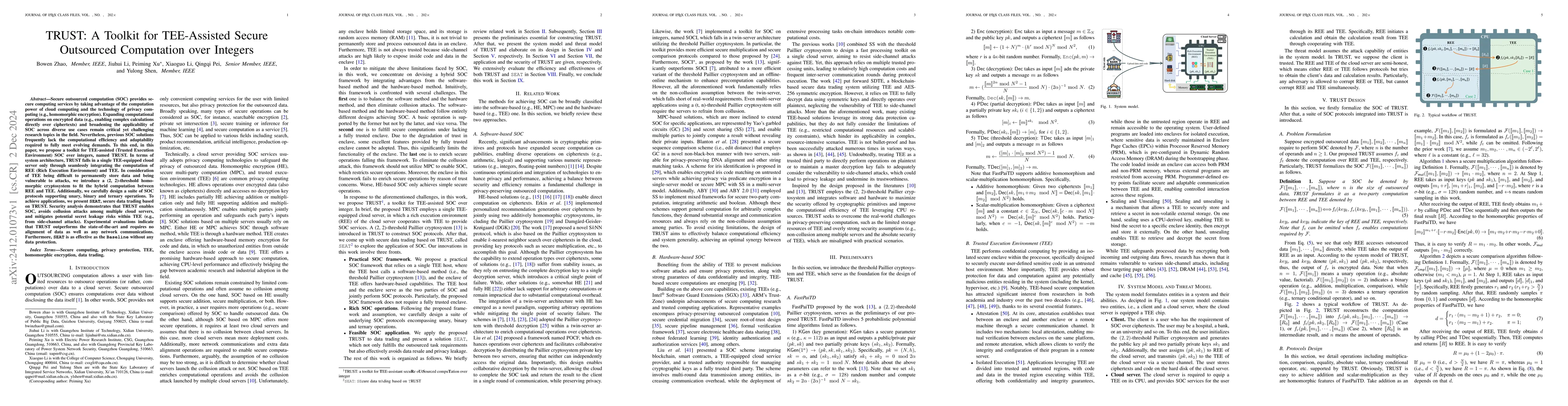 Thumbnail for TRUST: A Toolkit for TEE-Assisted Secure Outsourced Computation over
  Integers