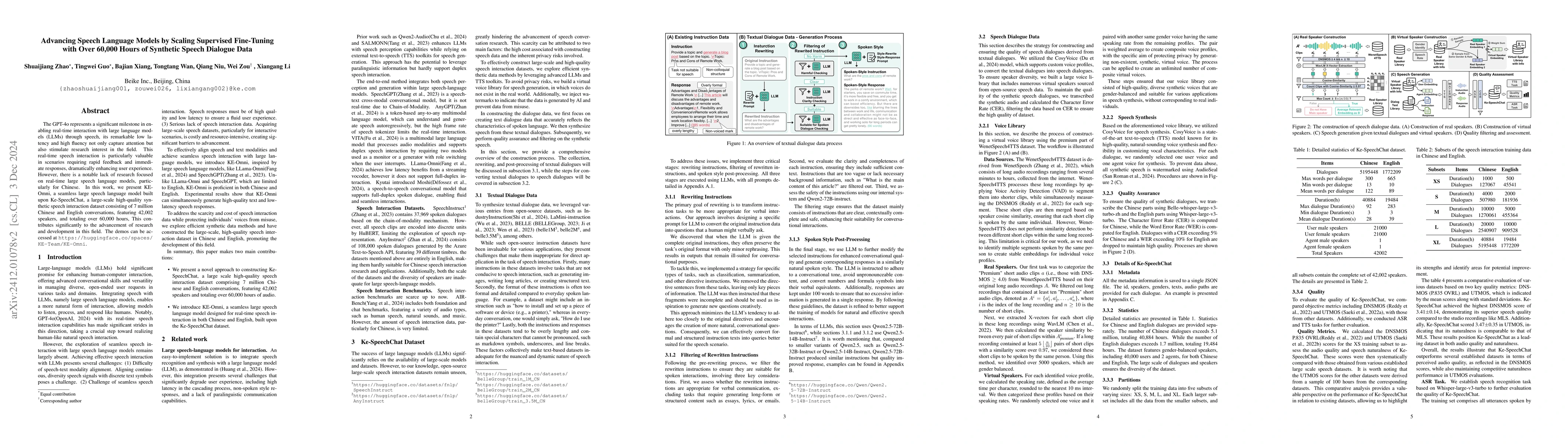 Thumbnail for Advancing Speech Language Models by Scaling Supervised Fine-Tuning with
  Over 60,000 Hours of Synthetic Speech Dialogue Data