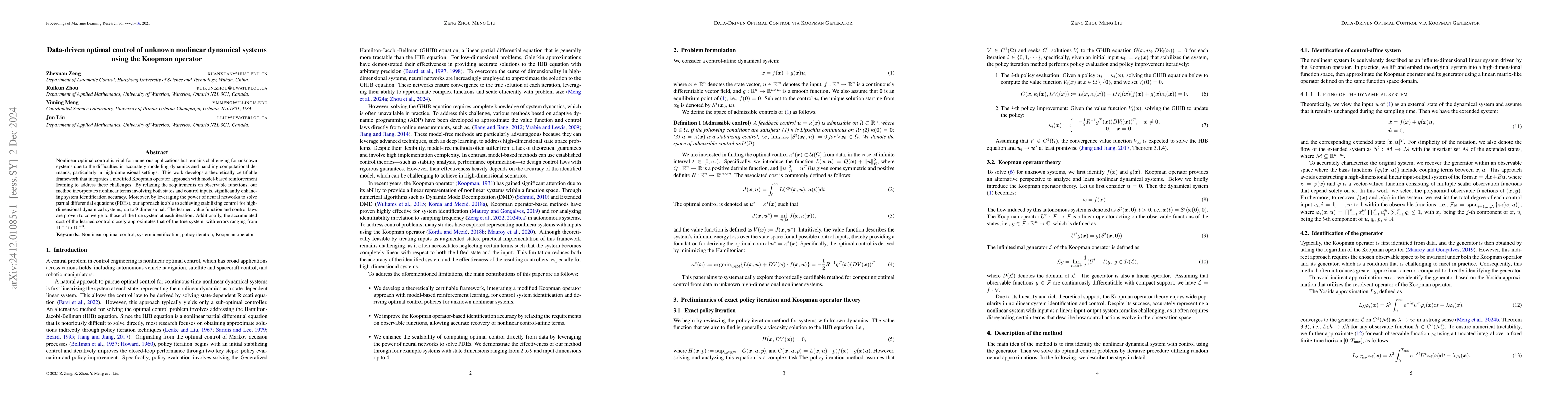 Thumbnail for Data-driven optimal control of unknown nonlinear dynamical systems using
  the Koopman operator