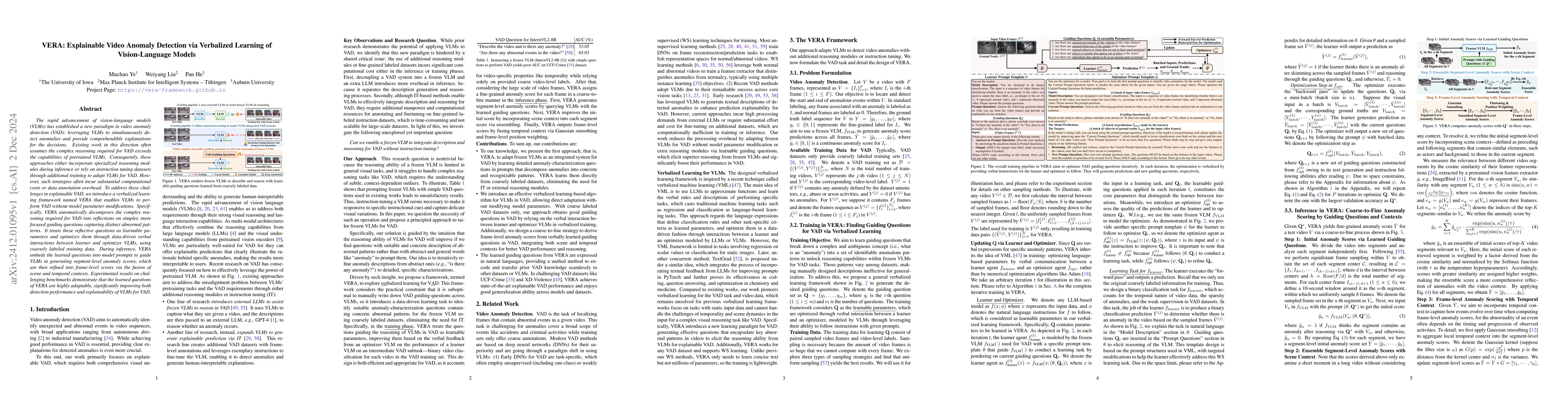 Thumbnail for VERA: Explainable Video Anomaly Detection via Verbalized Learning of
  Vision-Language Models