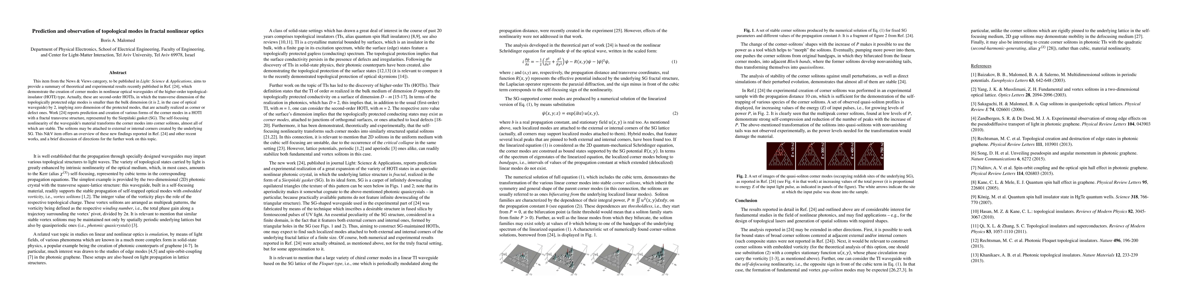 Thumbnail for Prediction and observation of topological modes in fractal nonlinear
  optics