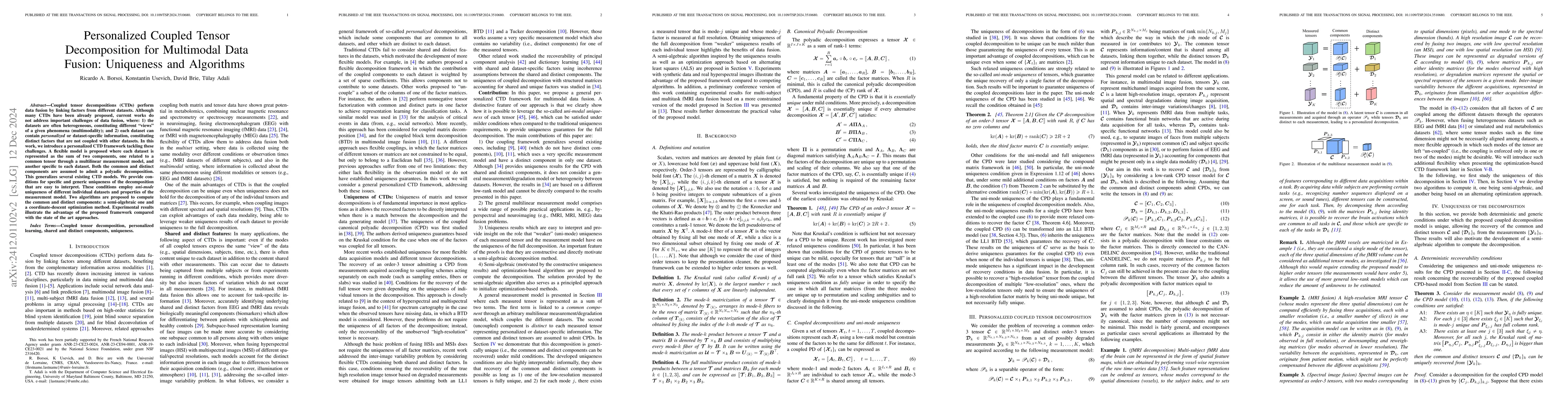 Thumbnail for Personalized Coupled Tensor Decomposition for Multimodal Data Fusion:
  Uniqueness and Algorithms