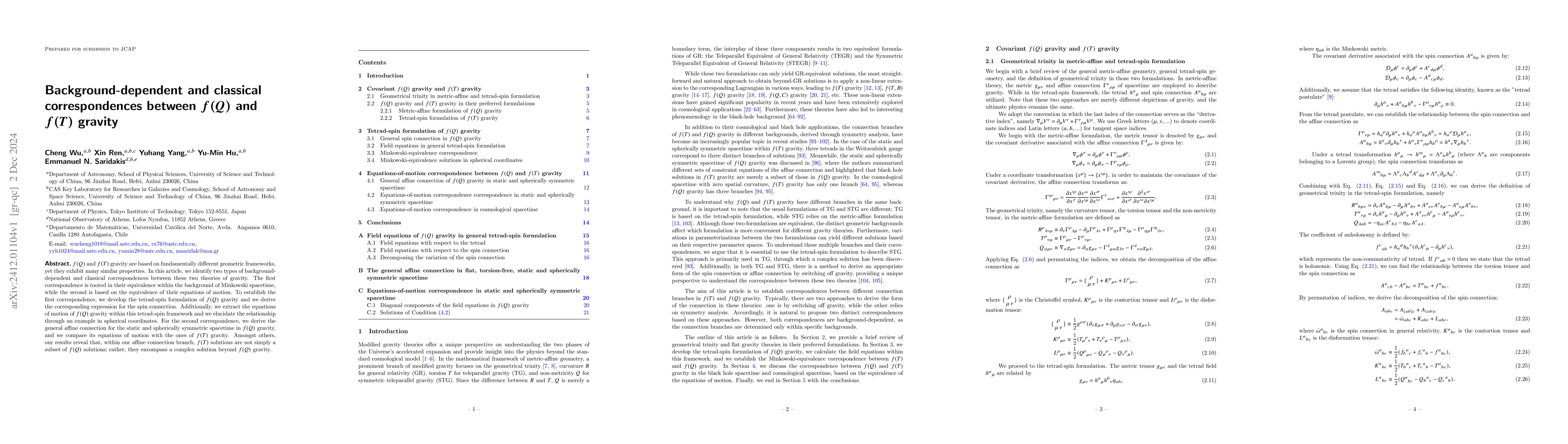 Thumbnail for Background-dependent and classical correspondences between $f(Q)$ and
  $f(T)$ gravity