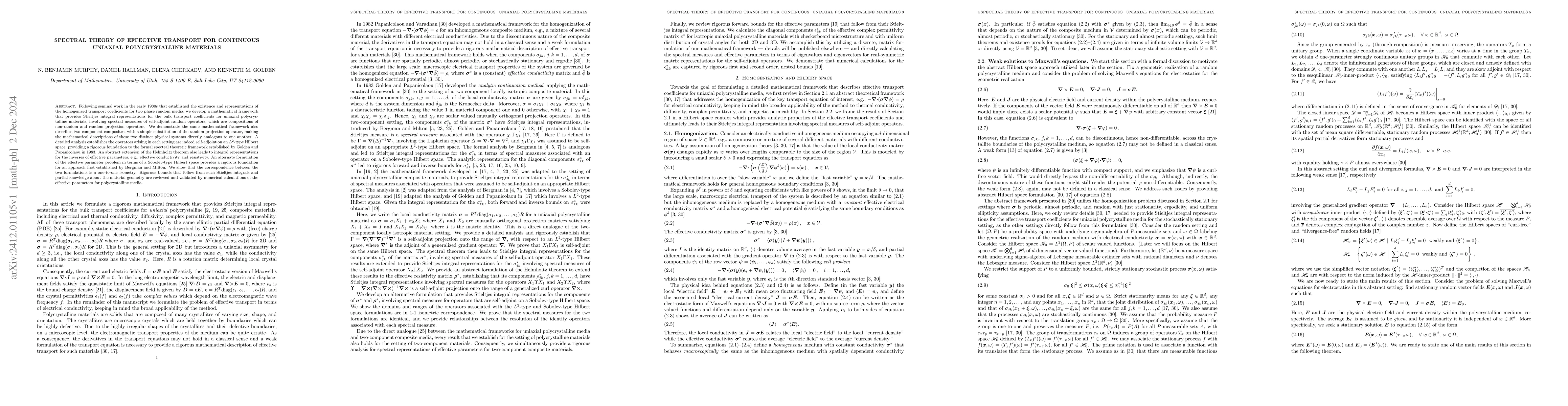 Thumbnail for Spectral theory of effective transport for continuous uniaxial
  polycrystalline materials