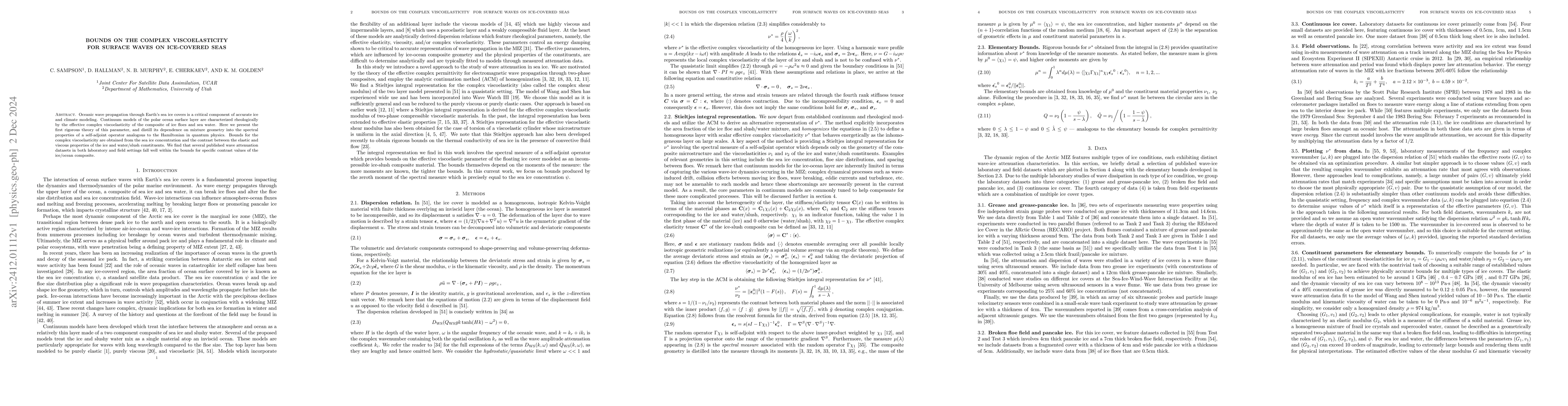 Thumbnail for Bounds on the complex viscoelasticity for surface waves on ice-covered
  seas