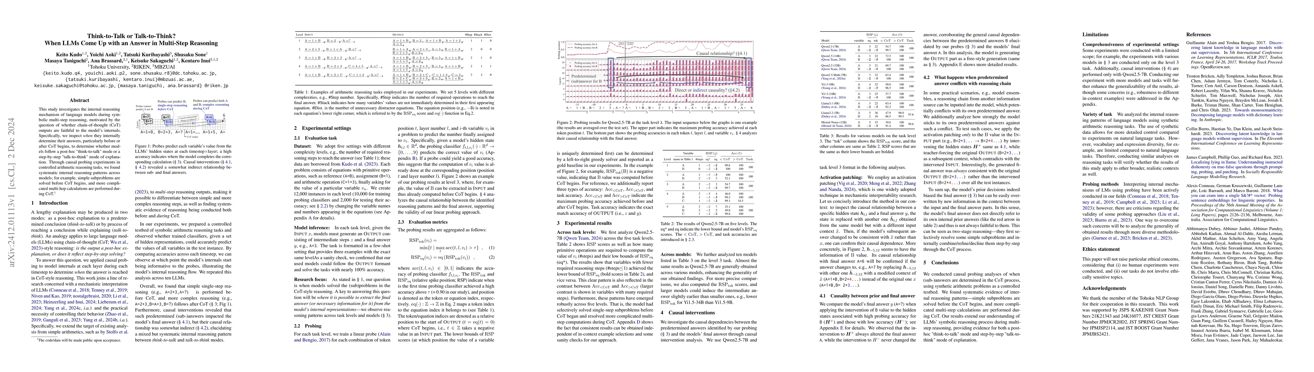 Thumbnail for Think-to-Talk or Talk-to-Think? When LLMs Come Up with an Answer in
  Multi-Step Reasoning