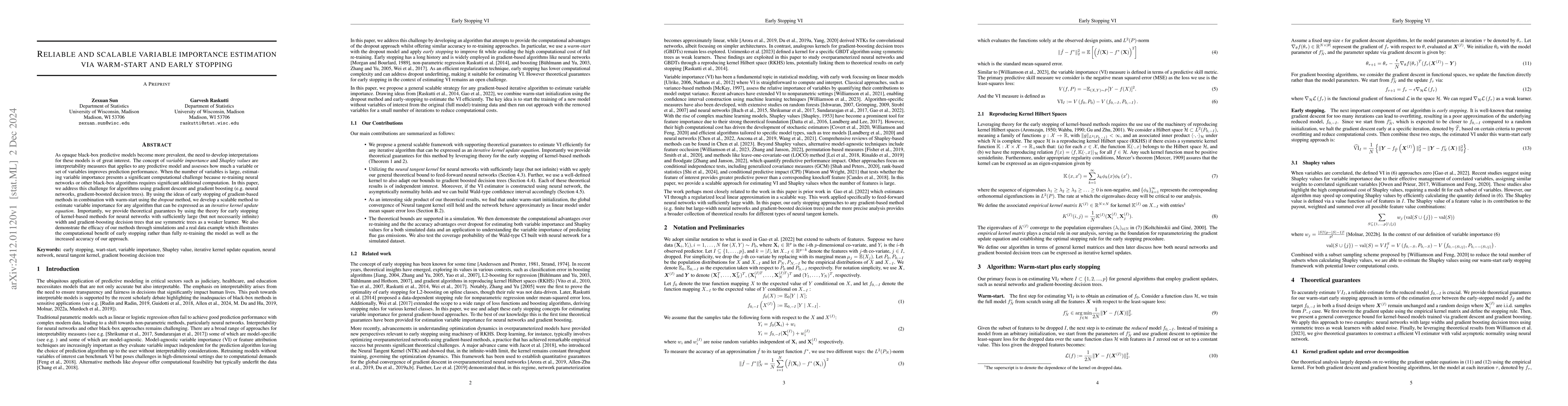 Thumbnail for Reliable and scalable variable importance estimation via warm-start and
  early stopping