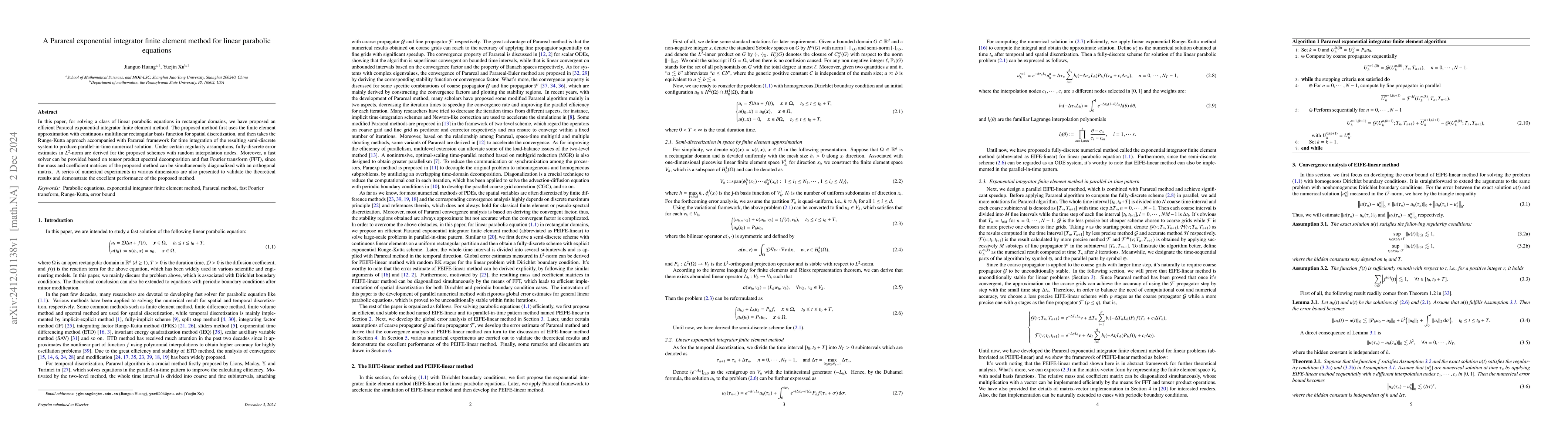 Thumbnail for A Parareal exponential integrator finite element method for linear
  parabolic equations