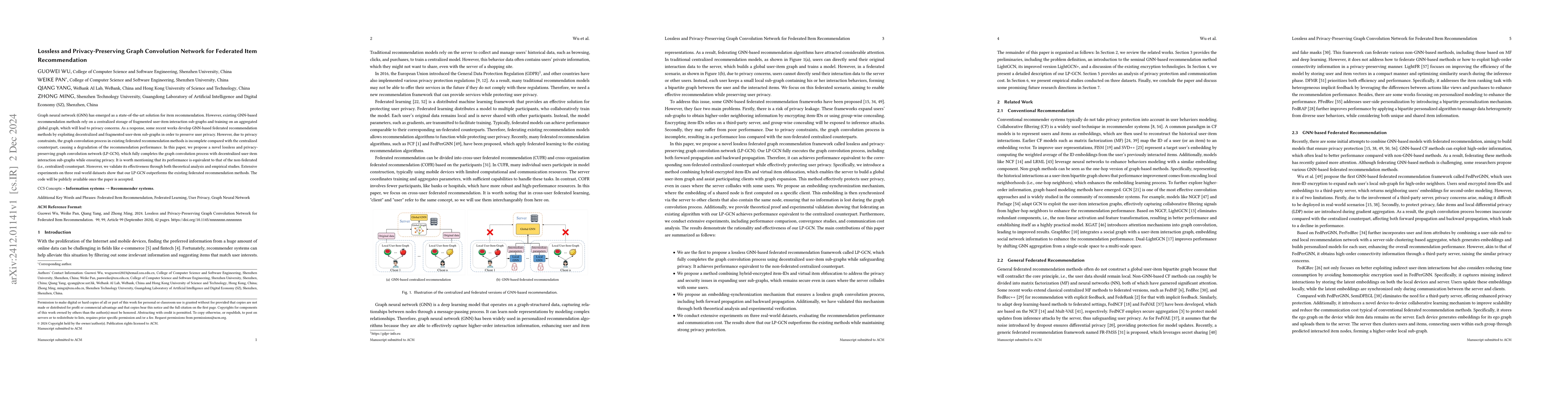 Thumbnail for Lossless and Privacy-Preserving Graph Convolution Network for Federated
  Item Recommendation