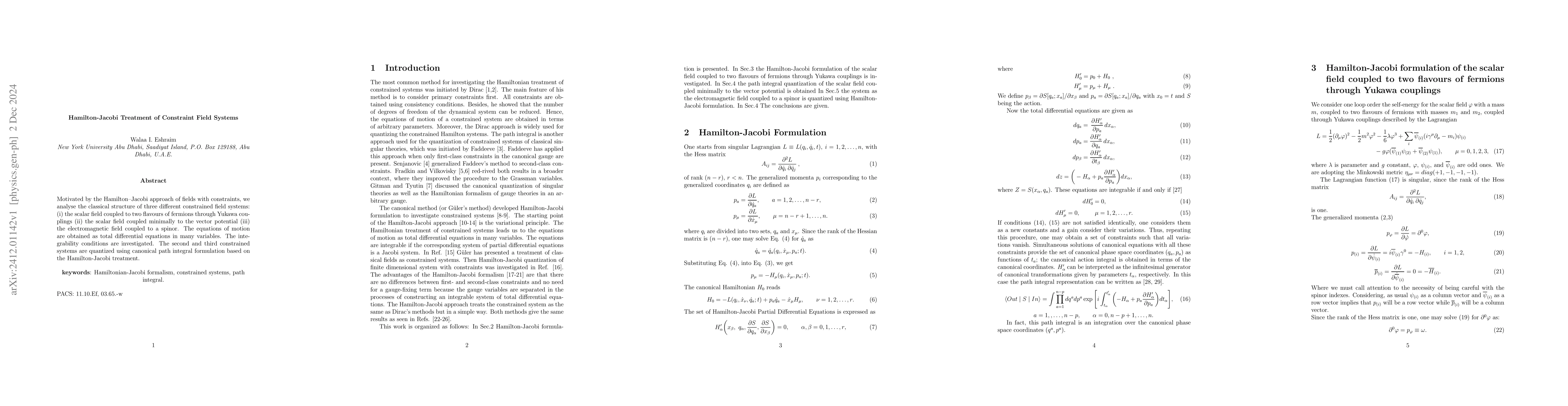 Thumbnail for Hamilton-Jacobi Treatment of Constraint Field Systems